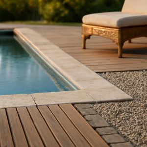 Примеры материалов для бассейна и зоны отдыха в ландшафте